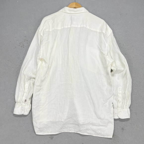 Burma Bibas Mens White 100% Natural Linen Button Down Shirt L Long Sleeve Pocket - Picture 3 of 8
